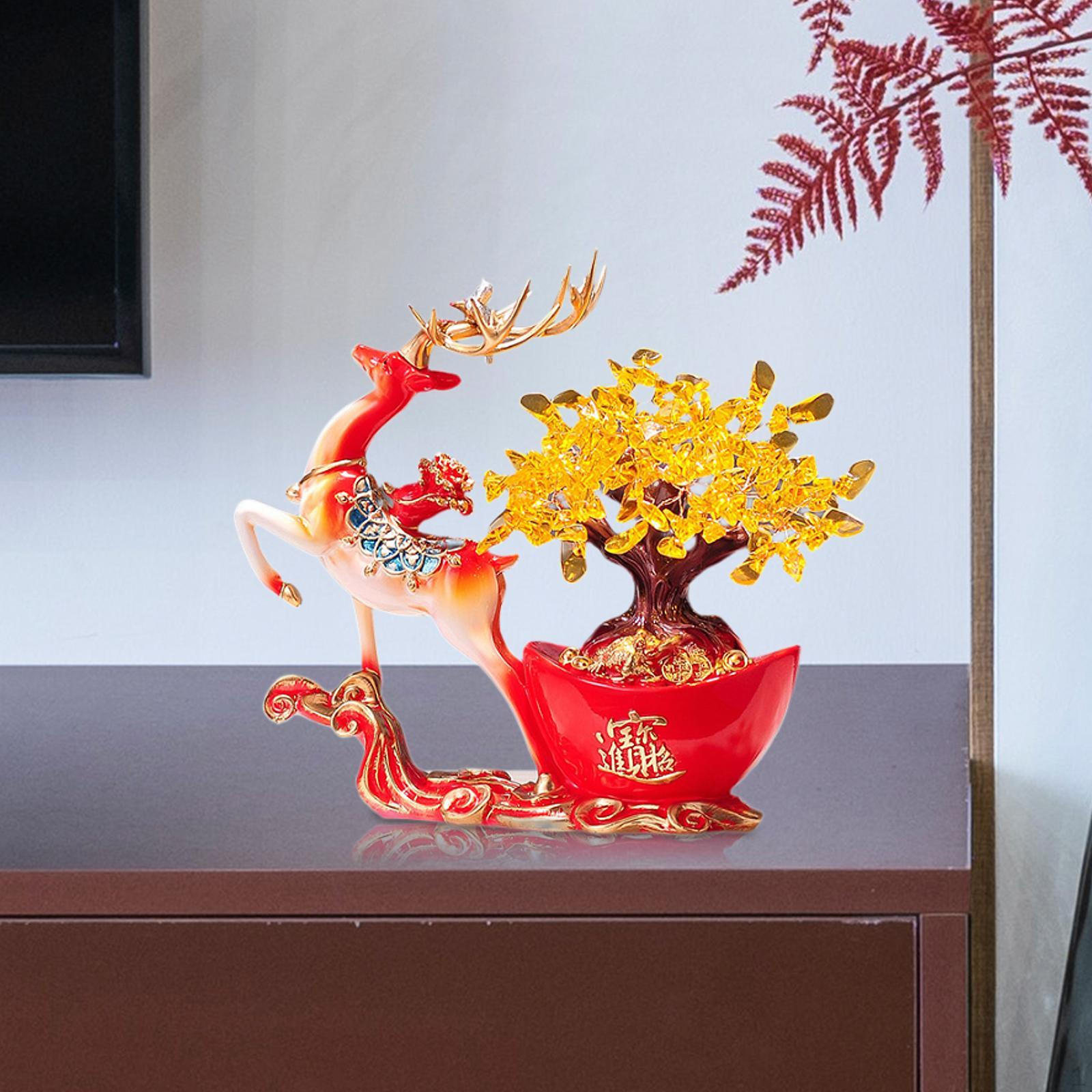 

Величественная скульптура оленя с орнаментом денежного дерева для домашнего декора Red