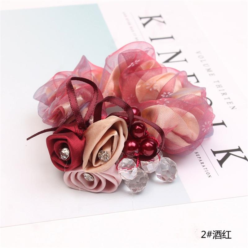 Korean Elegant Flower Scrunchies Women Girls Elastic Hair Rubber Bands Accessories Tie Hair Ring Rope Ponytail Holder Headdress