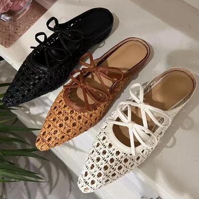 Mode Bequeme Hohlgeflecht Damen Pantoletten Hausschuhe Mode Schleife Dekorative Marken Pantoletten Sandalen Elegant Rutschfest Outdoor Strand Sandalen