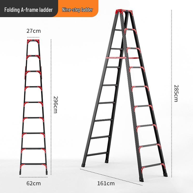 Folding A-frame Carbon Steel Ladder: Lightweight, Double-sided, Multi-purpose, No Installation Needed