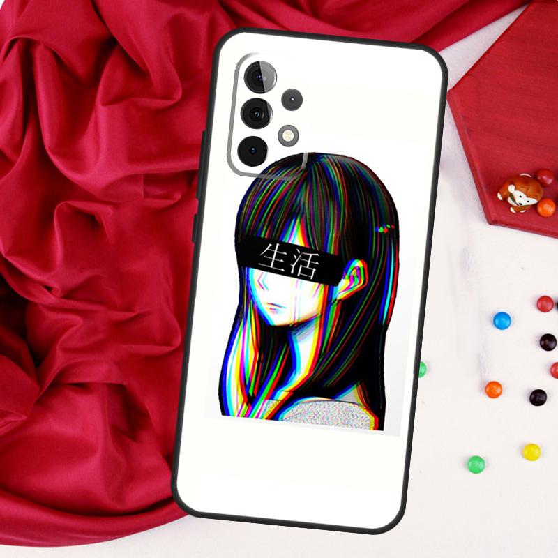 Sad Japanese Aesthetic Art For Samsung Galaxy A56 A36 A26 A16 A05 A06 A22 A32 A52 A54 A34 A14 A55 A15 A53 A33 A35 Case