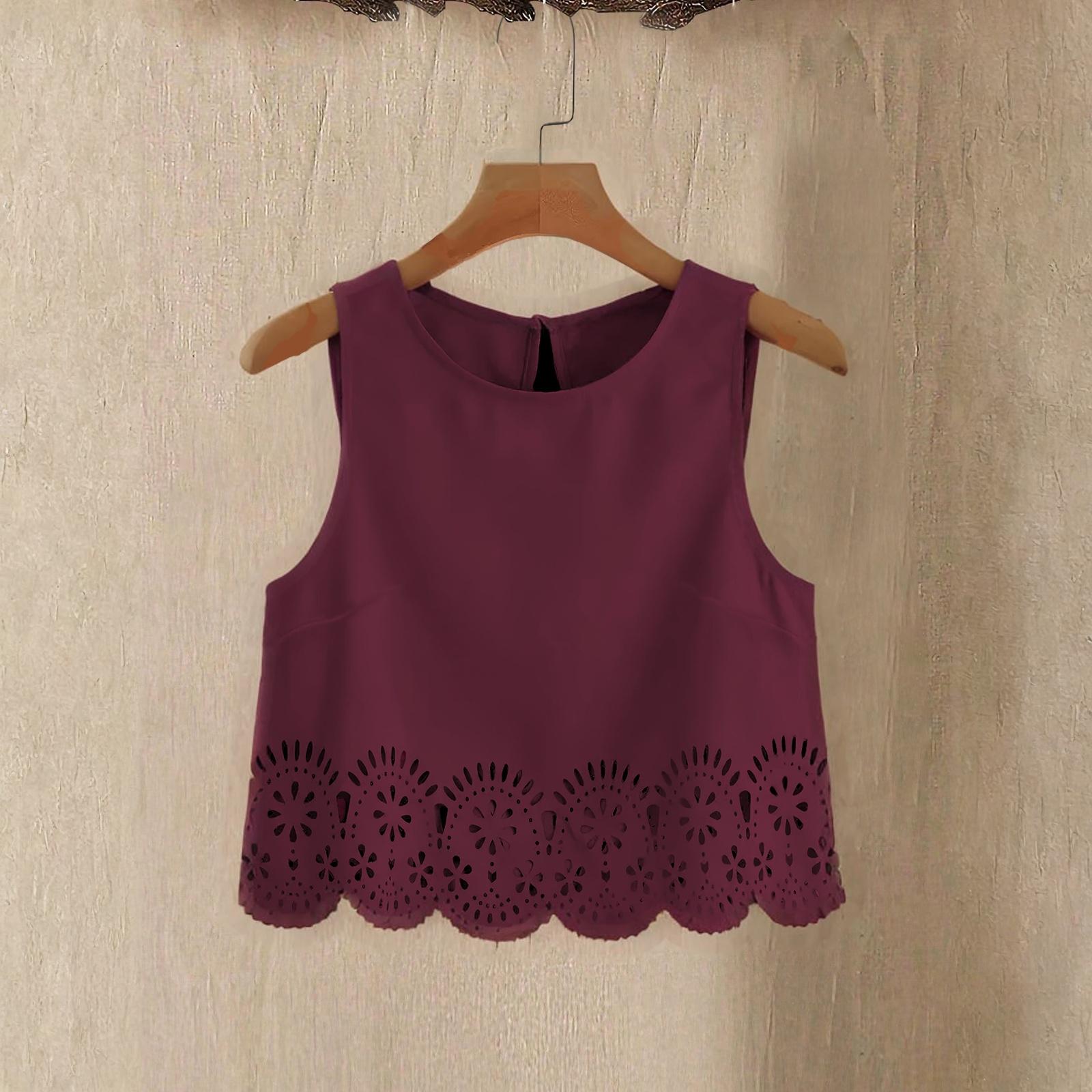 

Женская модная и повседневная рубашка без рукавов с круглым вырезом и принтом S винный