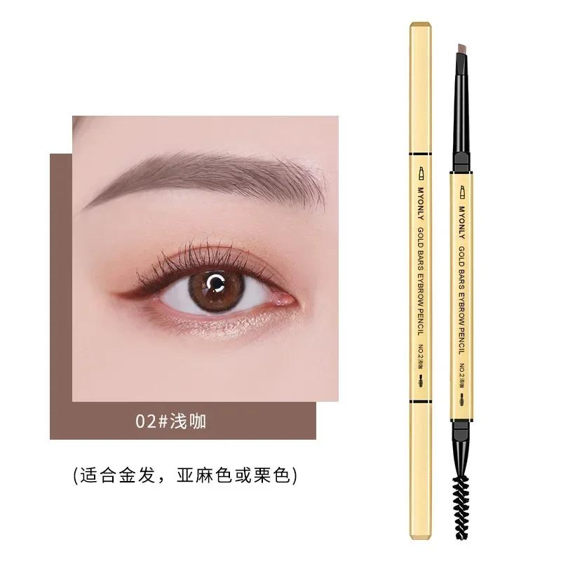 Small Gold Stick Double-Headed Eyebrow Pencil Ultra-Thin 3D Definition Lasting Non-Smudge Triangle Shape for Perfect Brows