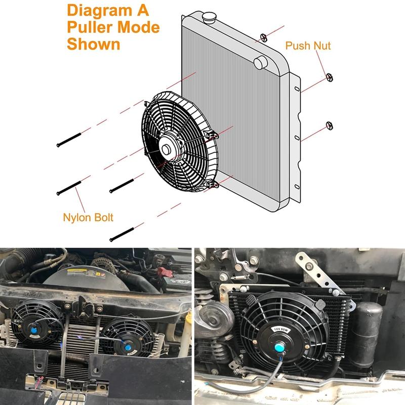 Universal 7/9/10/12/14/16 Inch 12V 80W 2100RPM Car Air Conditioning Cooling Fan Blade Cool Mounting Kit CF-1001 Black CF-1001