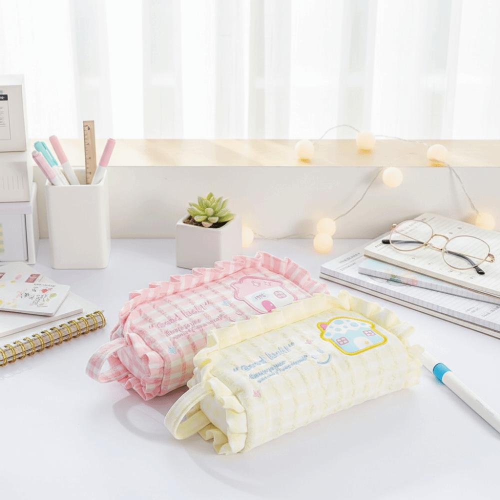 Flower Stationery Storage Bag Large Capacity Pen Pencil Case Dopamine House Pencil Bag  Student