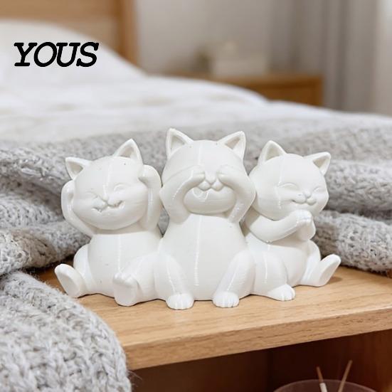 Sturdy Cat Shelf Decor Three Wise Cats Figurines, 3D Printed Minimalist Statue for Desk Lover Gifts Decor, Ancient Wisdom Ornament Home Office,