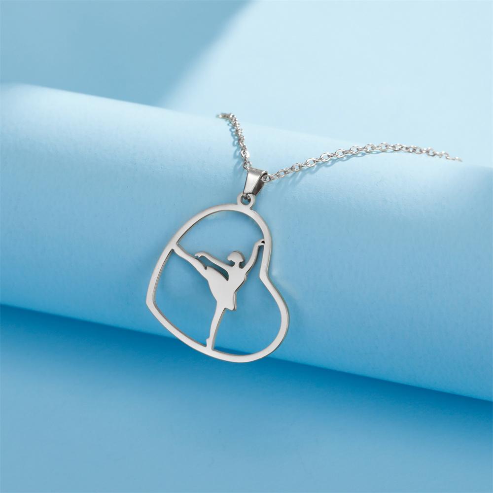 Dancer Rhythmic Gymnastics Round Pendant Necklaces for Women Girls Stainless Steel Gymnast Yoga Necklace Sport Jewelry