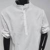 Yousheng Men Shirt Stand Collar Roll-up Long Sleeve Pullover Tops Pure Color Loose Fit Casual Shirt Travel Party Daily Wear