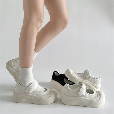 Versatile Velcro Shallow Mouth Mary Jane Platform White Shoes Season Breathable Canvas Shoes