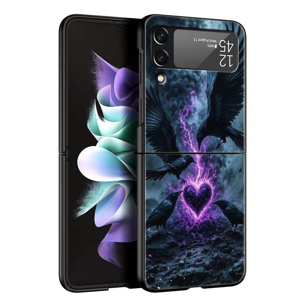 Black Raven Hard PC Phone Case For Samsung Galaxy Z Flip 7 6 5 4 Black Cover For Galaxy Z Flip 3 Foldable Shell Fundas Capas Bag