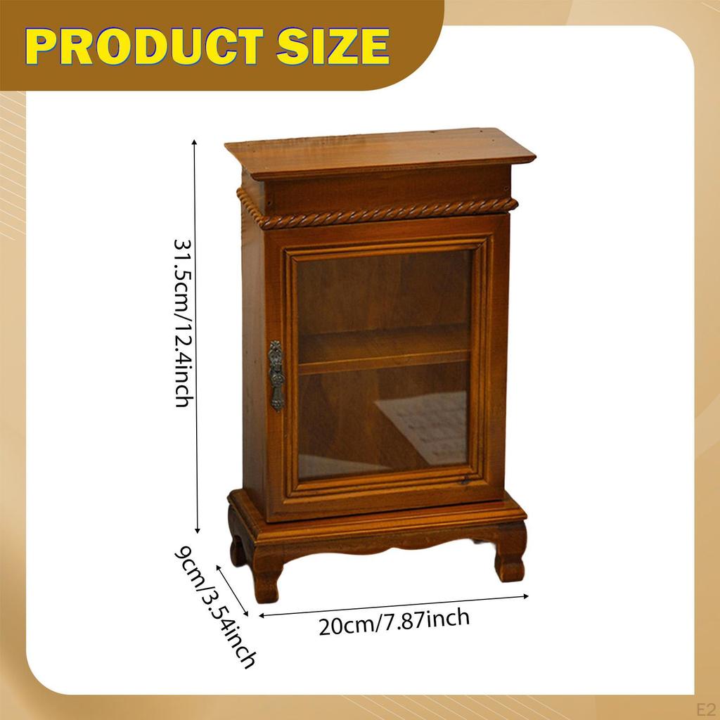 Small Accent Cabinet with Glass Door Decorative Box Shelves Rustic Save Space Wooden Desk