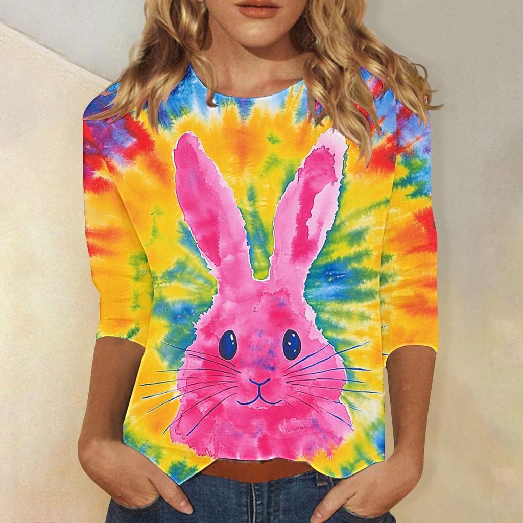 Women's -print loose 7-inch sleeve top