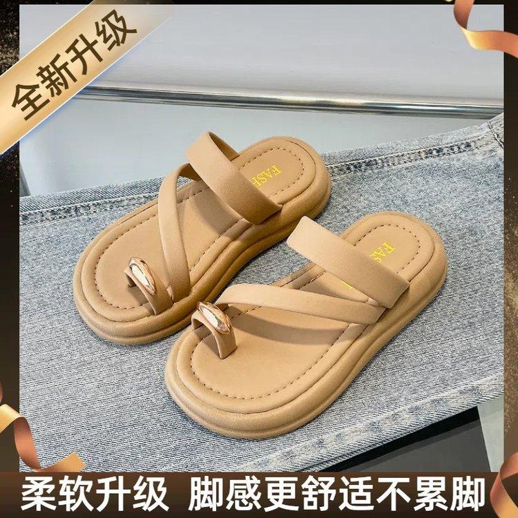 

Сандалии для девочек 2025 новые летние детские модные шлепанцы для девочек с мягкой подошвой, нескользящие, для детей среднего и старшего возраста, шлепанцы на перемычке 37 хаки