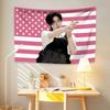 Pink Star Stripe Flag Tapestry Cool Guy Glasses Bulletproof Vest Finger Gun Pose Wall Blanket for Dorm Aesthetic Decor