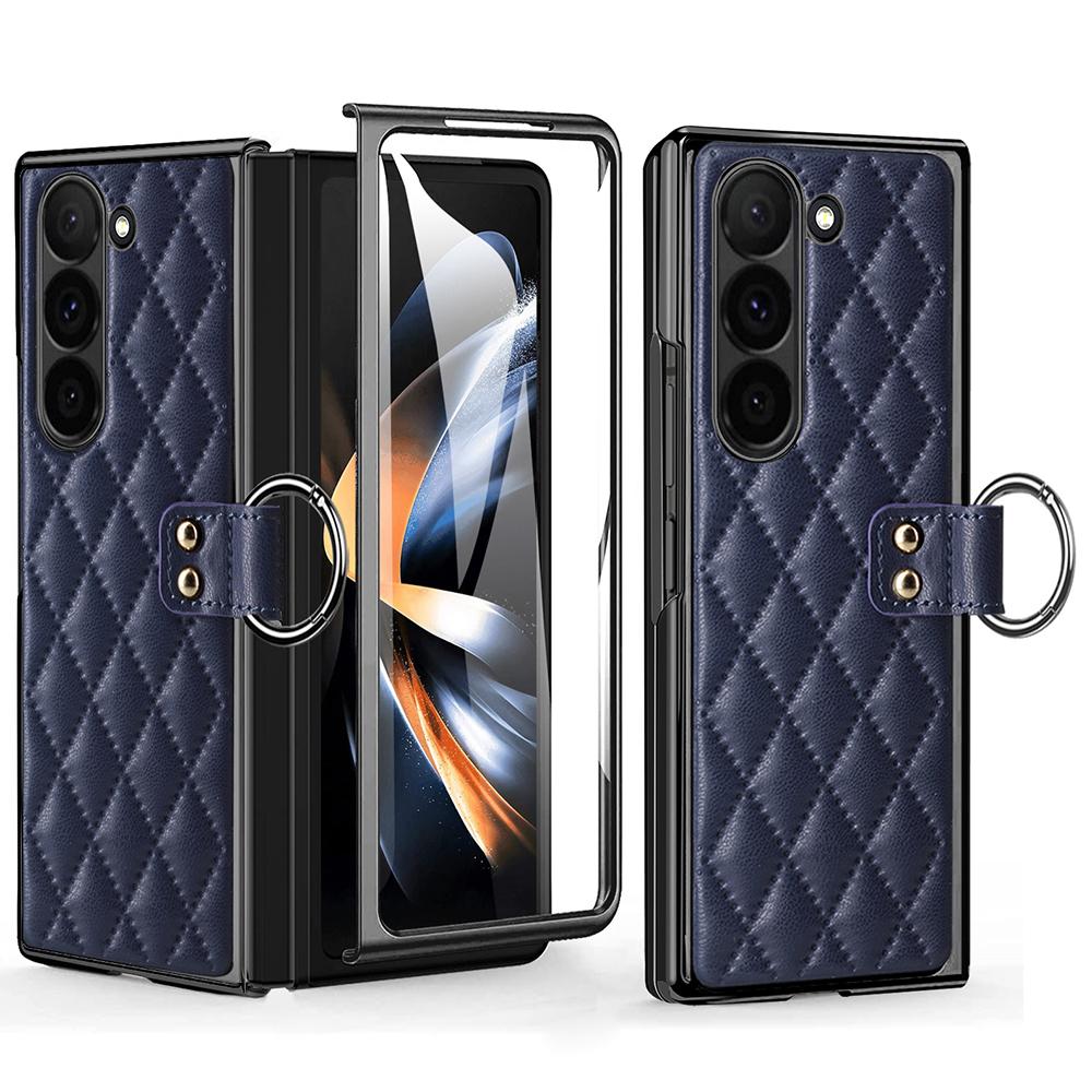 For Samsung Galaxy Z Fold6 5G Case Rhombus Grid Phone Cover with Tempered Glass Film