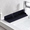 Scissor-Adjustable Sink Water Barrier for Single or Double Bowls with Ribbed Panel, Flexible Form and Return Flows Slope