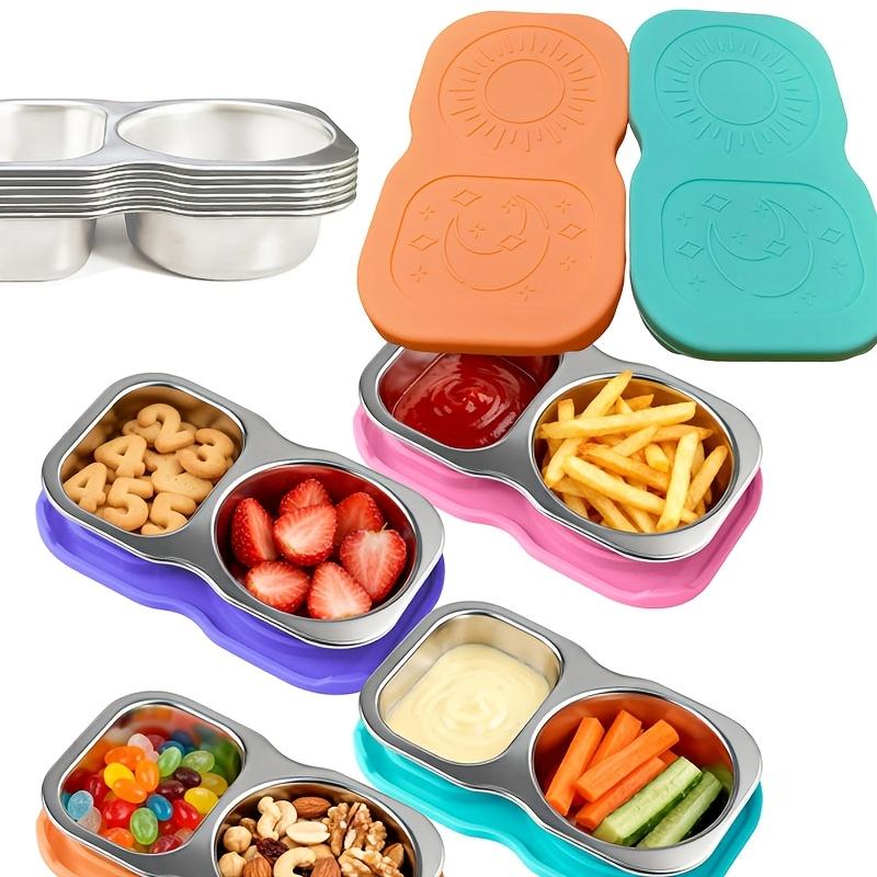Rozsdamentes acél snack tárolók fedéllel Salátaöntet tárolók 150 ml 2 rekeszes Kis fűszertartók szivárgásmentes szilikon fedéllel