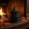 Black Braided Halloween Prop Handwoven Pumpkin Basket with Witch Hat Lid, Rustic Wicker Trick Fall Housewarming Gifts or Treat Bucket for Indoor