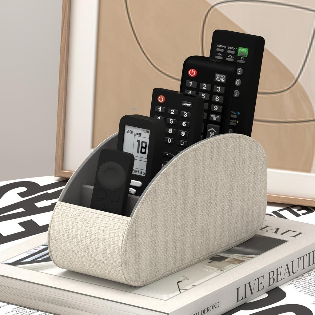 1pc PU Remote Control Holder with 5-Compartment Storage Box, Multi-Function Desktop & Bedside Organizer for TV Remote, Media