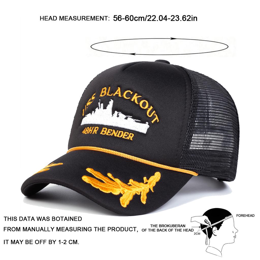Unisex USS BLACKOUT Letter Embroidery Baseball Net Caps Adjustable Casual Hats Spring and Summer Outdoor Sunscreen Hat