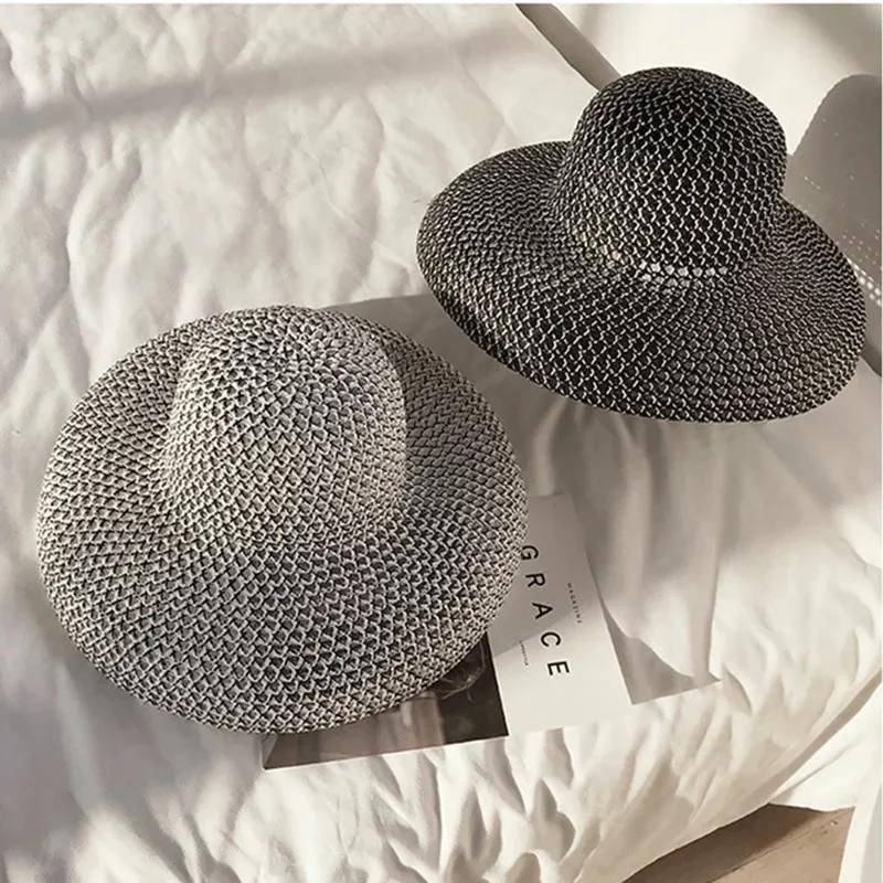 Retro Round Straw Hat Ladies Sun Hat Travel Vacation Sun Hat Retro Ladies Beach Hat Black and White