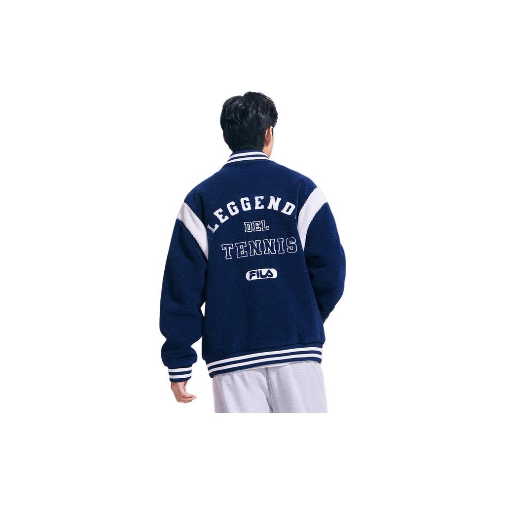 FILA Letter Color Block Single-Breasted Long Sleeve Baseball Jacket Men jackets Deep-Dark-Blue F11M349502F-DB