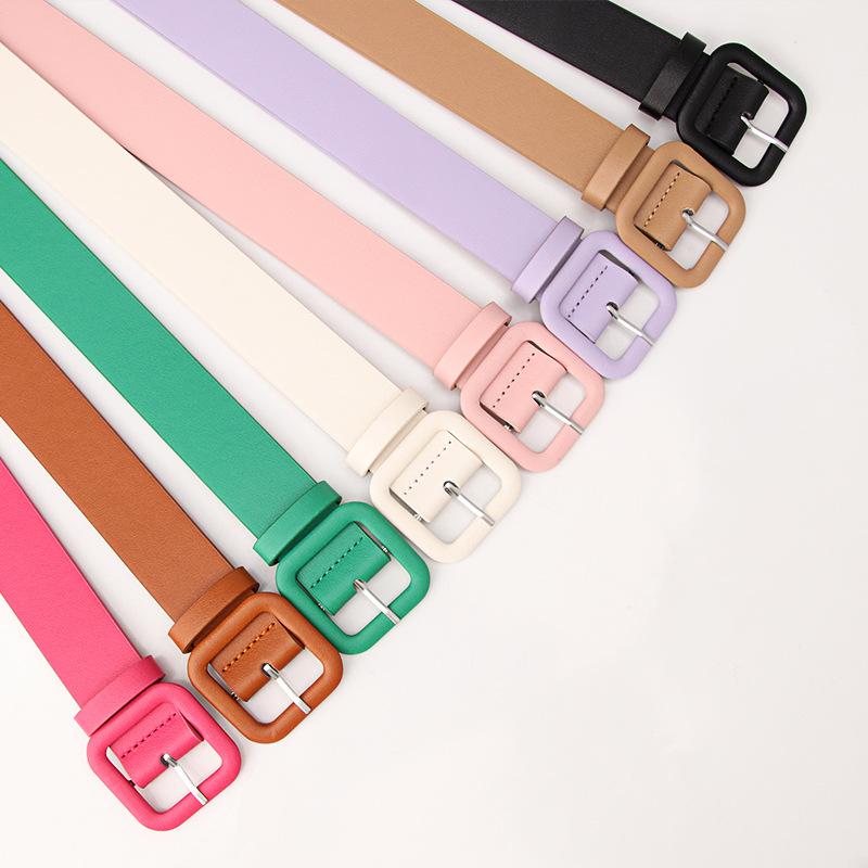 The New Simple and High-end Women's Square Buckle Candy-colored Versatile Decorative Belt Is Fashionable and Elegant for Women