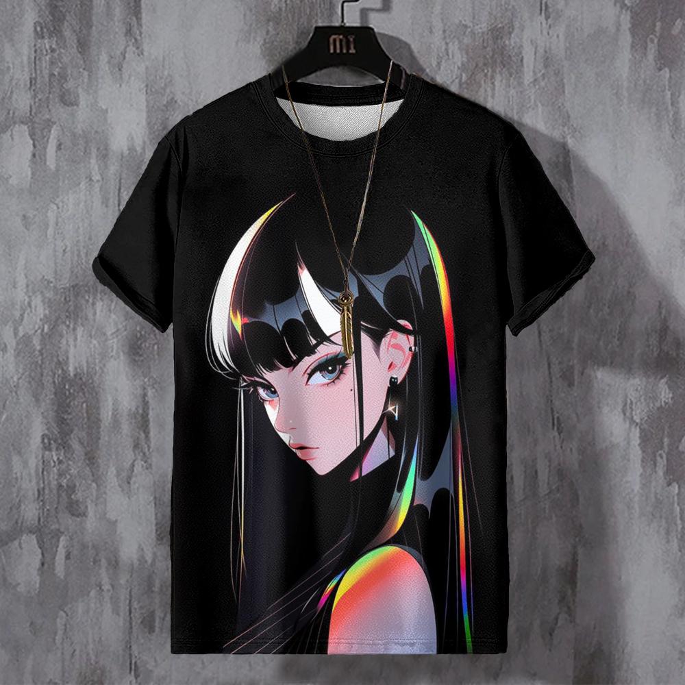 

Японская футболка для мужчин с рисунком сексуальной девушки из мультфильма, футболки с коротким рукавом и принтом, мужская одежда больших размеров для активного отдыха, топы, футболки 4XL