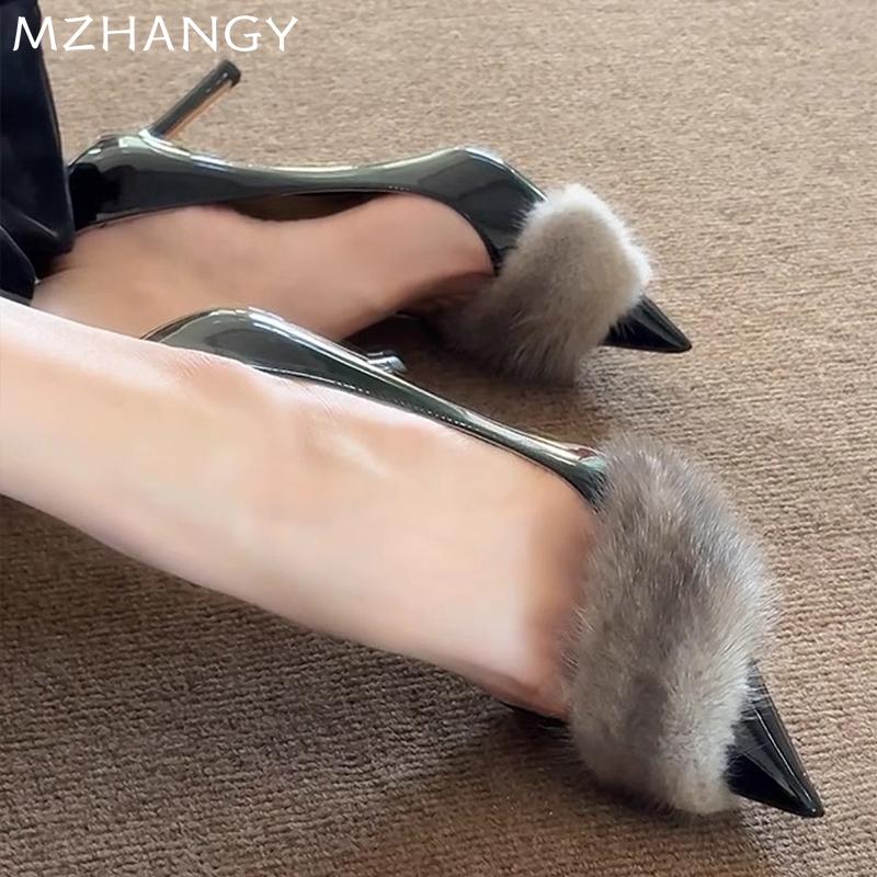 

Fashion Fur Women High Heels Shoes Fashion Sexy Pointe Toe Heeled Sandals New Summer 2025 Designer Party Pumps Shoes Woman Sandalias 40