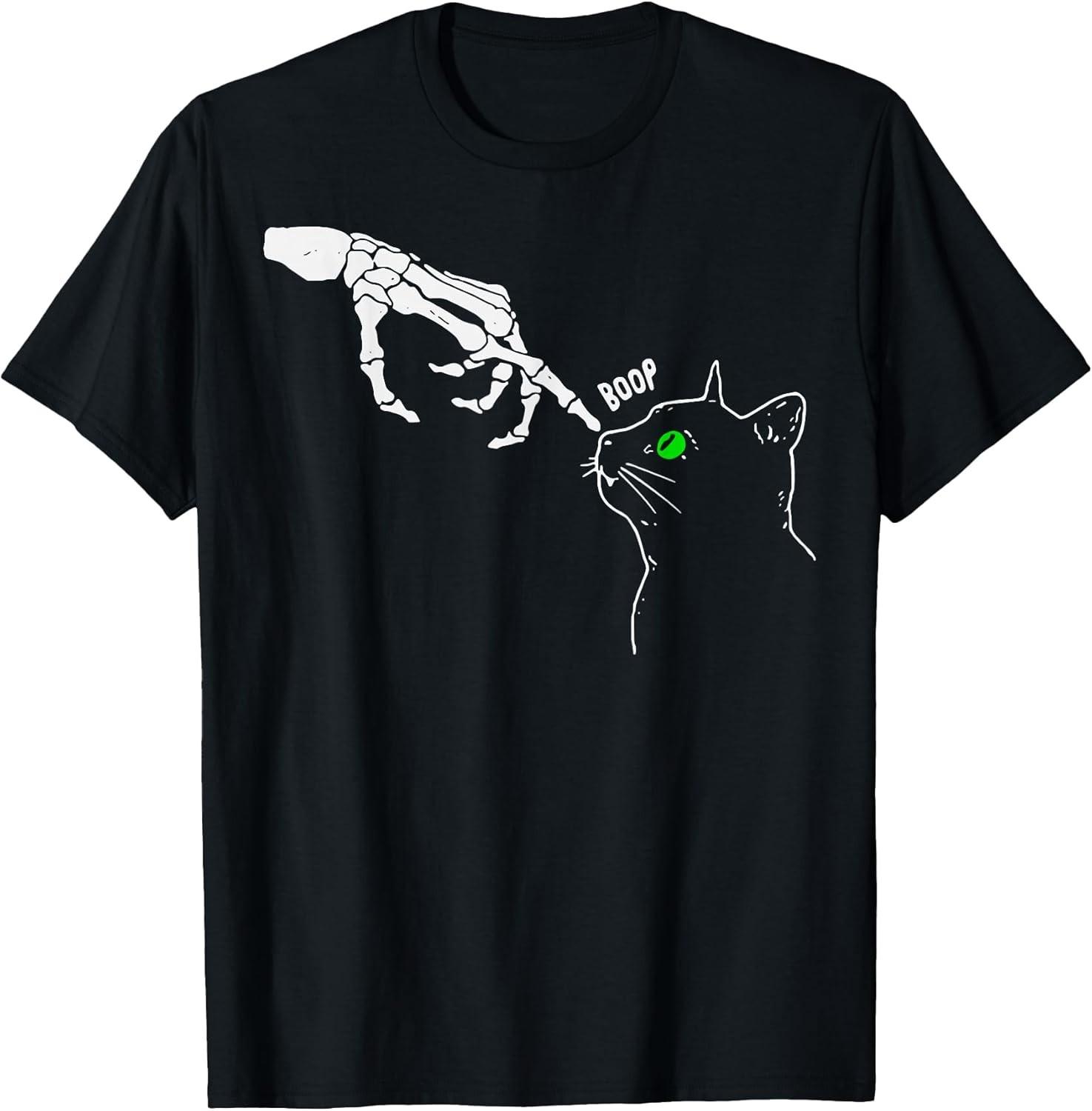 NEW LIMITED! Skeleton Hand Boop On A Cat s Nose Funny Tee - MADE IN USA S
