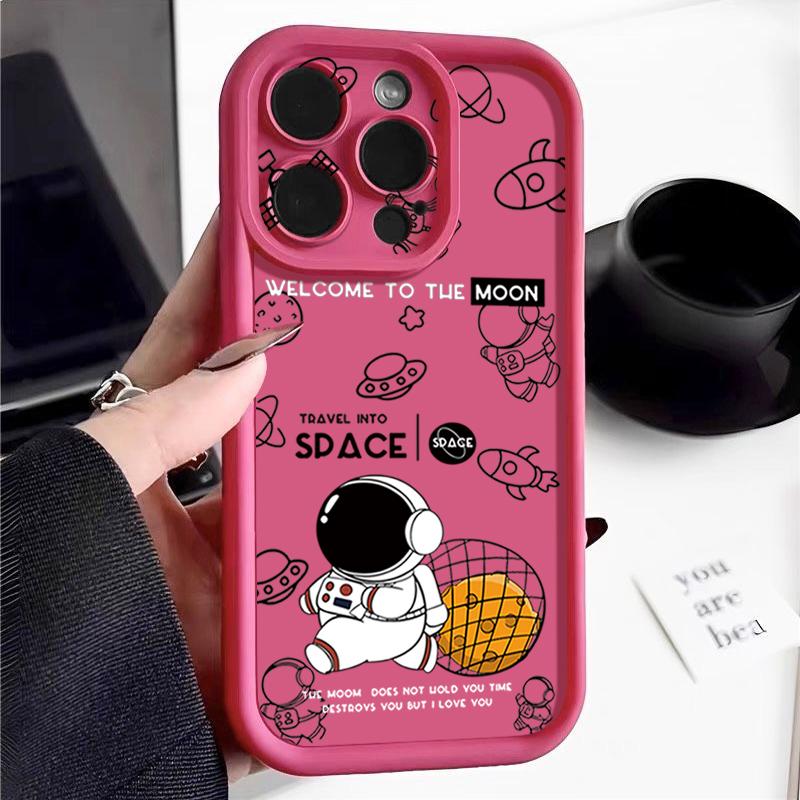 For iPhone 13 Case Cute Cartoon Moon Planet Astronaut Cover For iPhone 14 15 Pro Max 12 11 16e 17 Air Funda iPhone 16 Pro Max