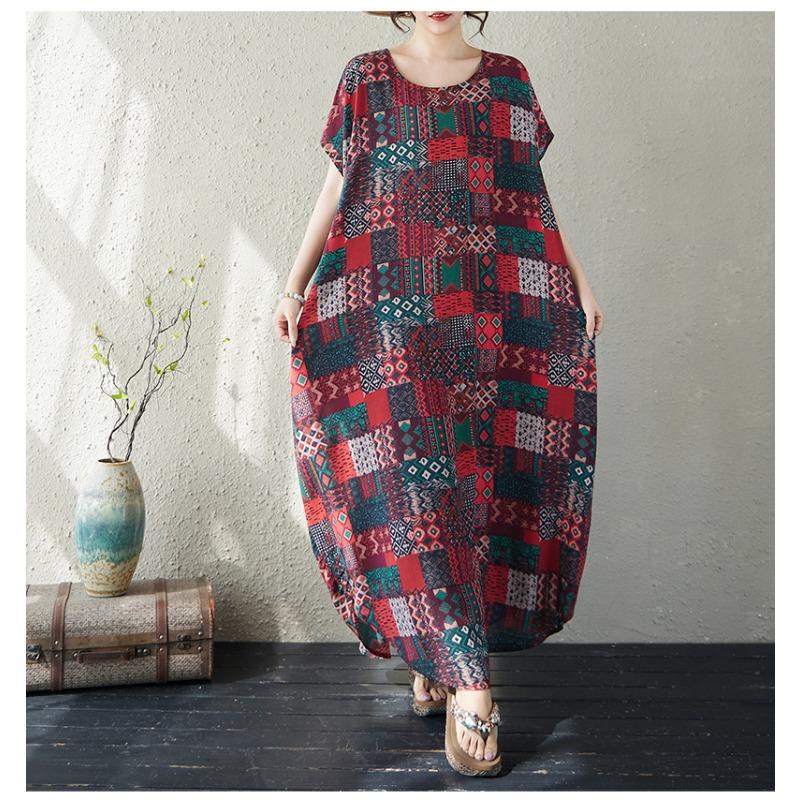 DIMANAF Neues 2026 Damen Übergröße Sommer Strand Dame Langes Kleid Locker Übergröße Maxi Blumendruck Vintage Sommerkleid Kleidung