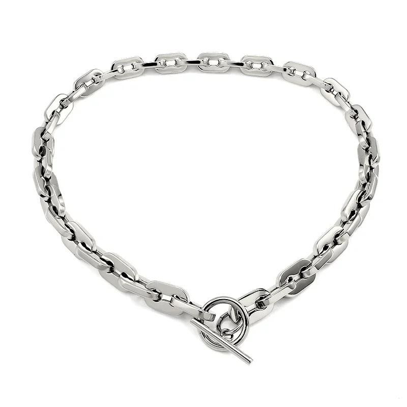 Unisex Punk 316L Stainless Steel Chain Link Bracelets For Women Men T Toggle Round Circle Lock Clasp Exquisite Bangle Bracelets