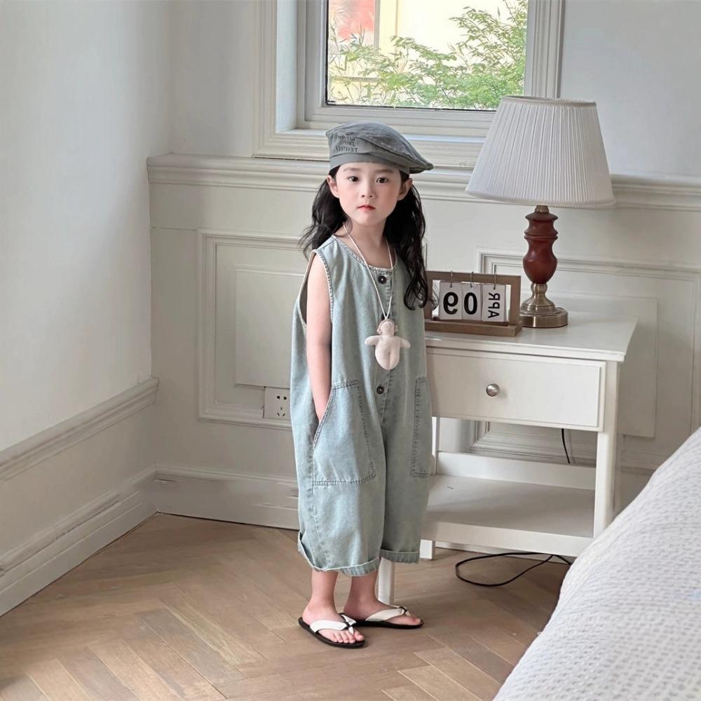 Abbigliamento estivo tinta unita per bambine Tuta carina per bambini Versione coreana Moda Retro Abbigliamento per bambini 3-7 Anni