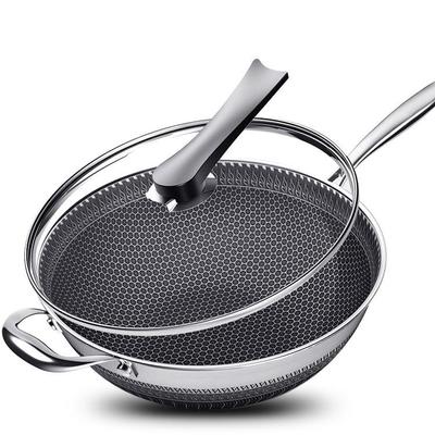 Pánev wok z nerezové oceli na smažení wok s poklicí 13" nepřilnavá pánev s rukojetí Stay-cool Bez obsahu PFOA Vhodné