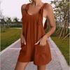 European And American Women's Summer Casual Solid Color Suspender Shorts One-piece Pants Adjustable Large Size Overalls Cool And Comfortable