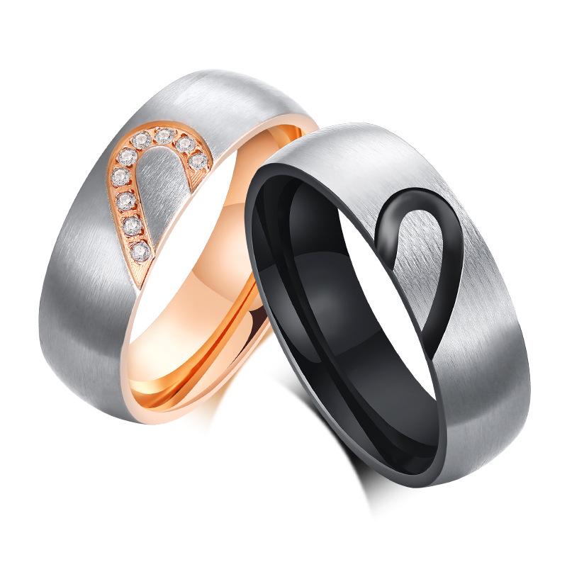 Titanium Steel Heart-Shaped Zircon Couple Rings (CR-051) No Zircon Size 9