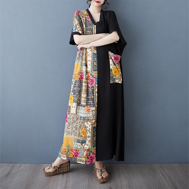 Dimanaf New Women 2025 Plus Size Summer Long Casual Dress Loose Linen Vintage Basic Maxi Dress 9843