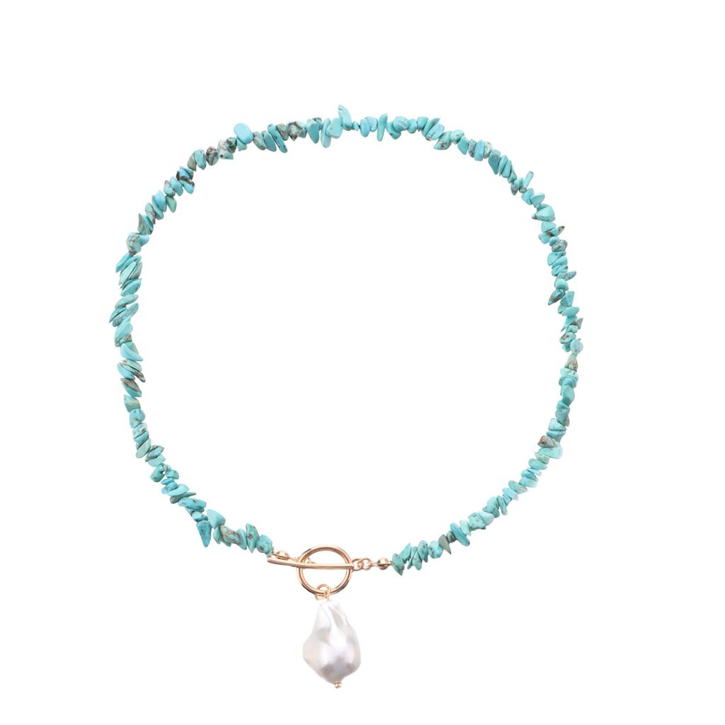 Large Special-shaped Pearl OT Buckle Necklace Femininity Simple Green Turquoise Necklace