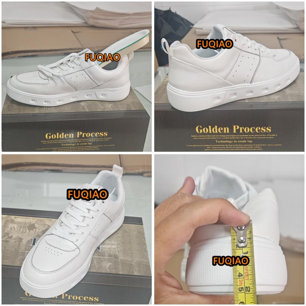 Men's Cow Leather Casual Height Increasing Sneakers Flat/5CM Elevator Shoes Breathable Comfortable Fashion Lift Footwear