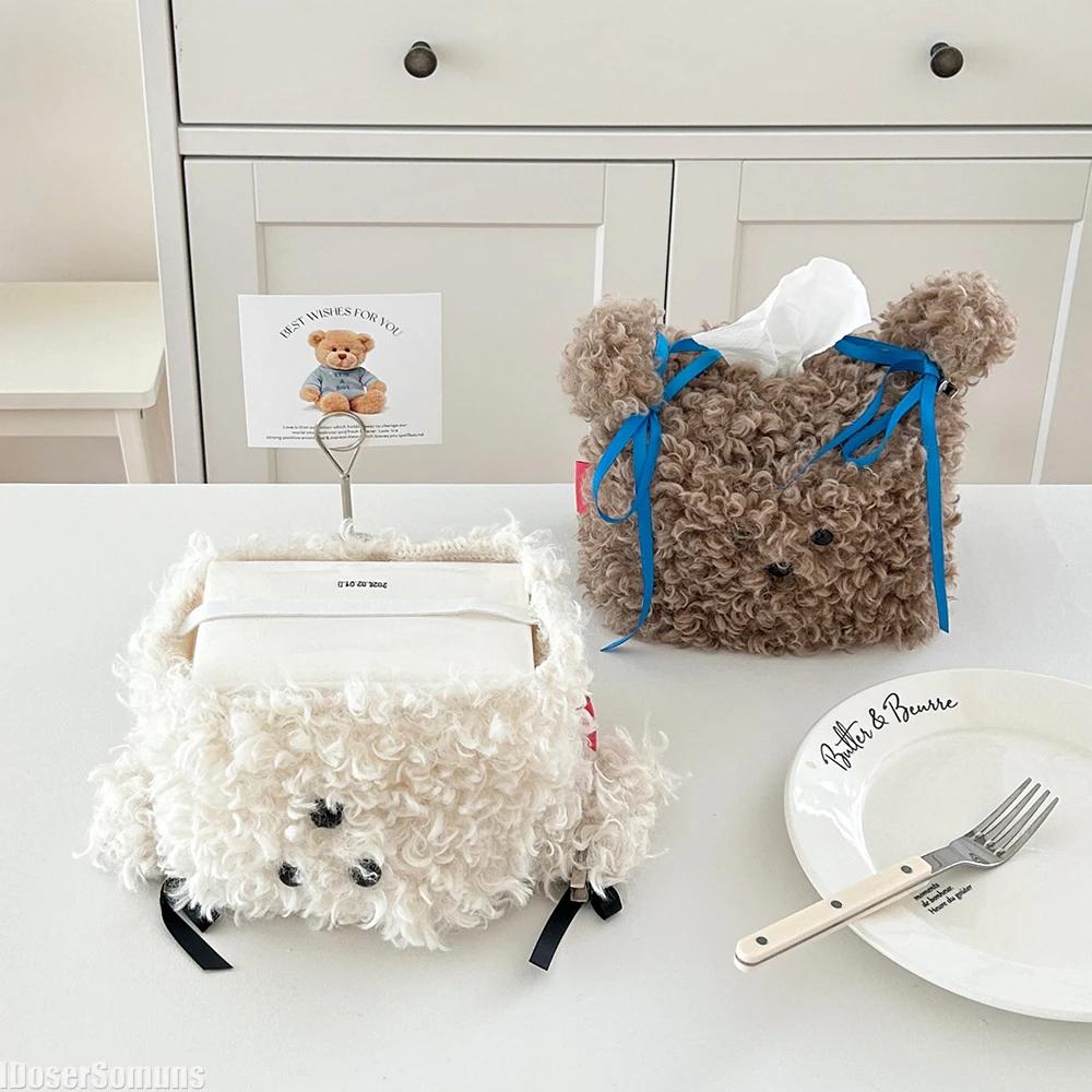 Cartoon Dog Shape Napkin Box Solid Color Issue Bag Napkin Holder Tissue Bag Storage Napkin Desktop Decoration Nordic Style Plush