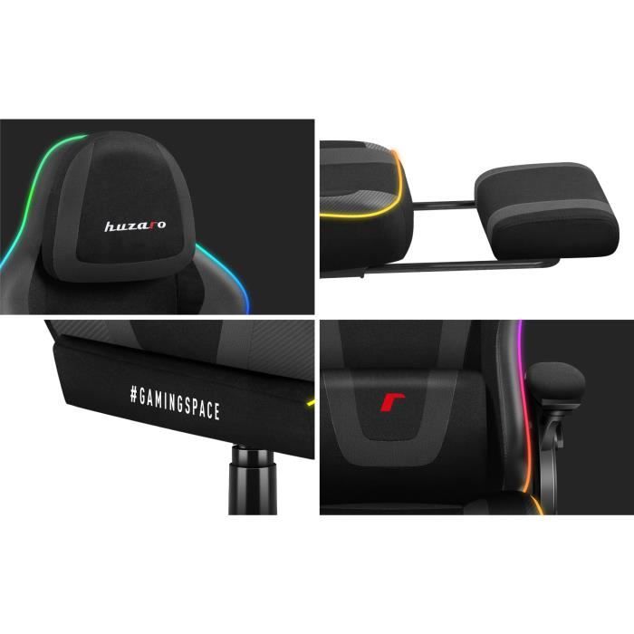 Chaise Gaming HUZARO FORCE 4.6 - Noir LED RVB - Repose-pieds Et Éclairage RGB LED - Ergonomique