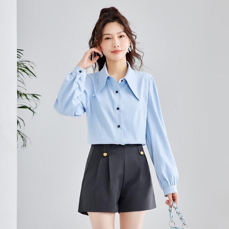 TERRE BLEUE Women's Elegant Long Sleeve Commuter Blouse