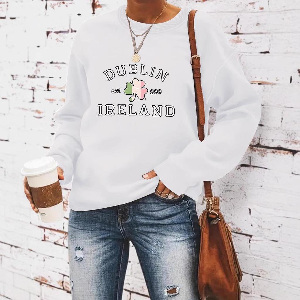 2024 Clover Print St. Patrick's Day Crew Neck Sweatshirt