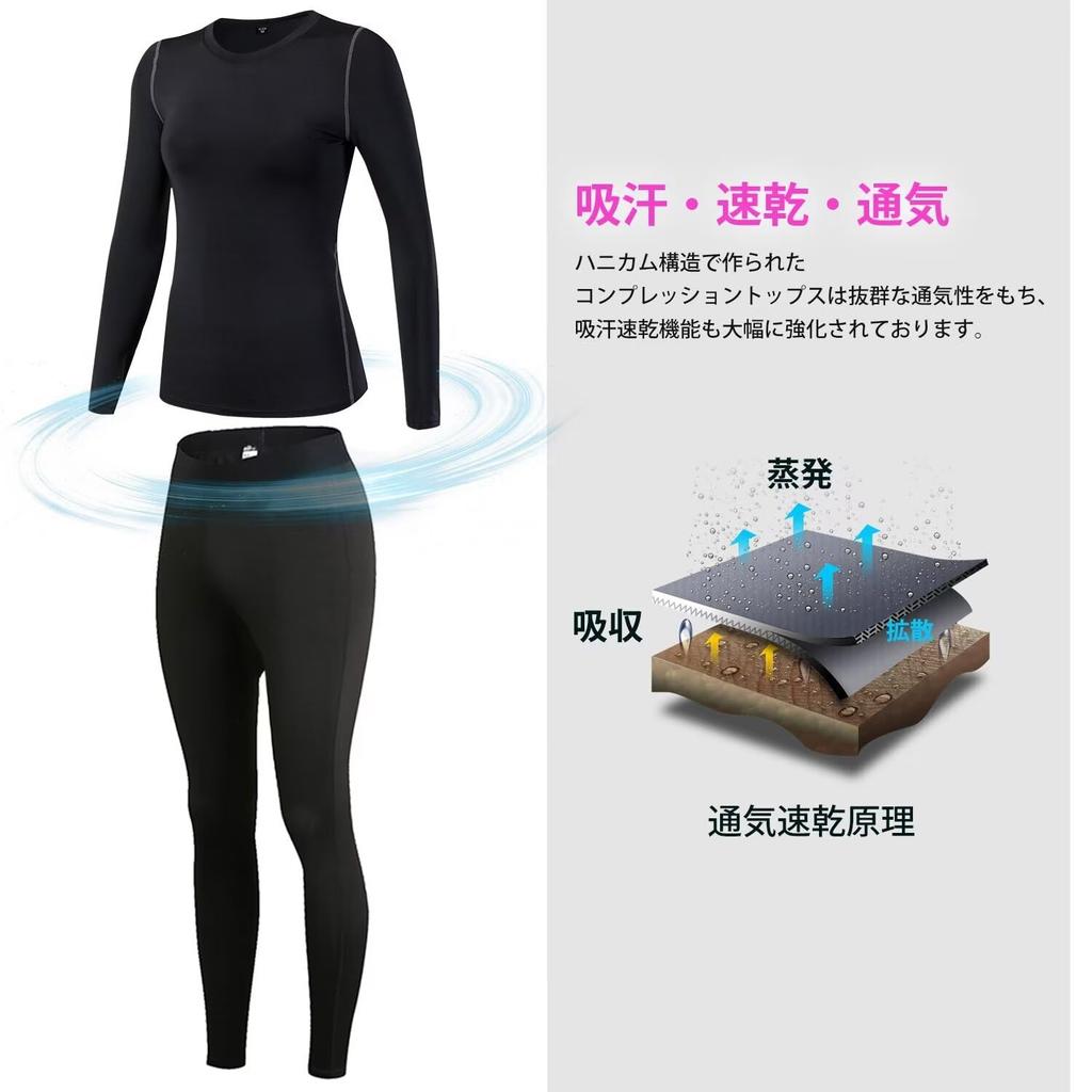 Sillictor Sports Underwear Långärmad Undertröja och Lång Kompression och Svart Damset, Tights, Wear, Andningsbar, Snabbtorkande, Antibakteriell,