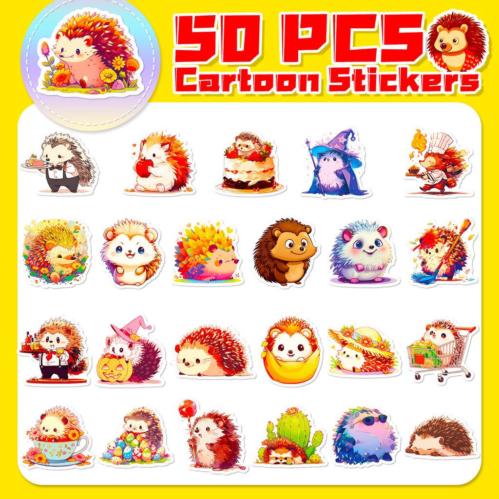 50 Little Hedgehog Stickers Cartoon Cute Animal Graffiti Stickers Diy Skateboard Mobile Phone Luggage Stickers