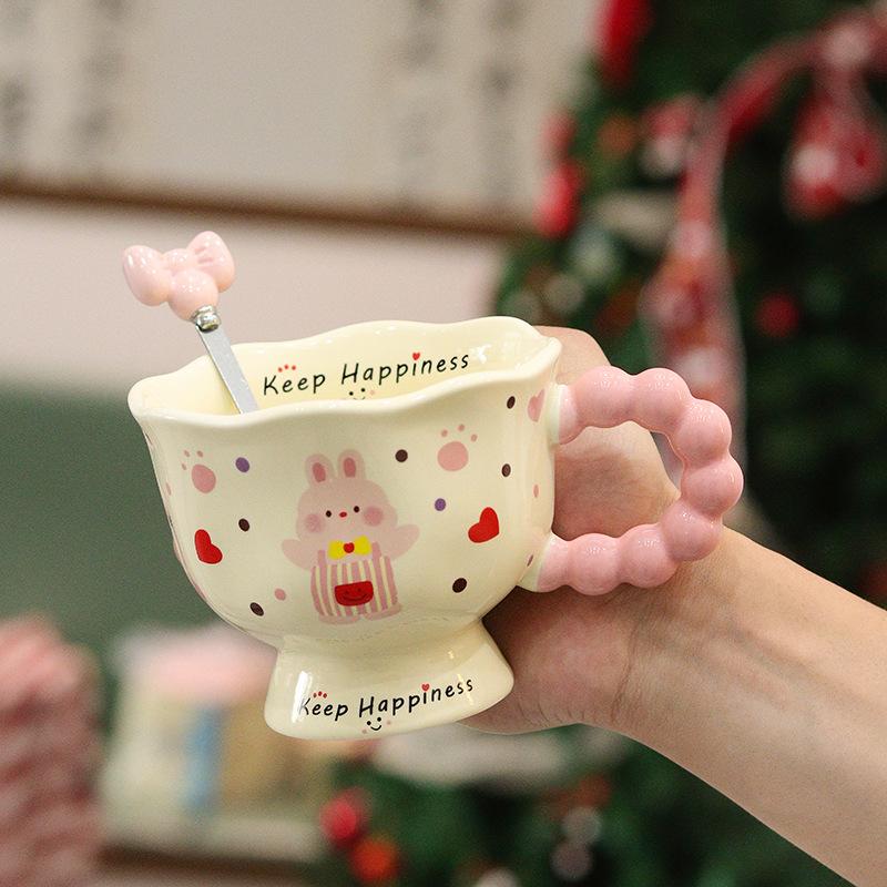 Puppy Mug with Spoon Goblet Office Cup Coffee Breakfast Cup High Value Ceramic Water Cup