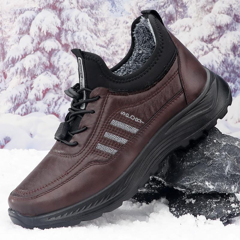 Winter men's snow sneakers cotton shoes polyurethane large cotton boots thickened warm waterproof leather snow boots