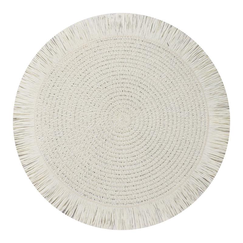 38cm Round Braided Placemat Fringe Paper Table Mat Hand Woven Non-slip Insulation Place Mat Tea Cup Pad Dining Table Decoration