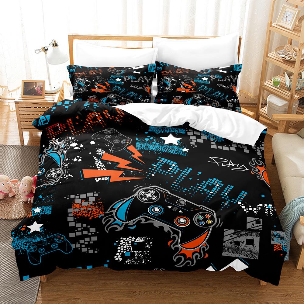 Bedrucktes Bettwäsche-Set mit Game-Player-Motiv, Steppdecke und Kissenbezug, Einzelbett, Doppelbett, Bettwäsche in voller Größe, kann mit Reißverschluss gewaschen werden, super bequeme Bettwäsche